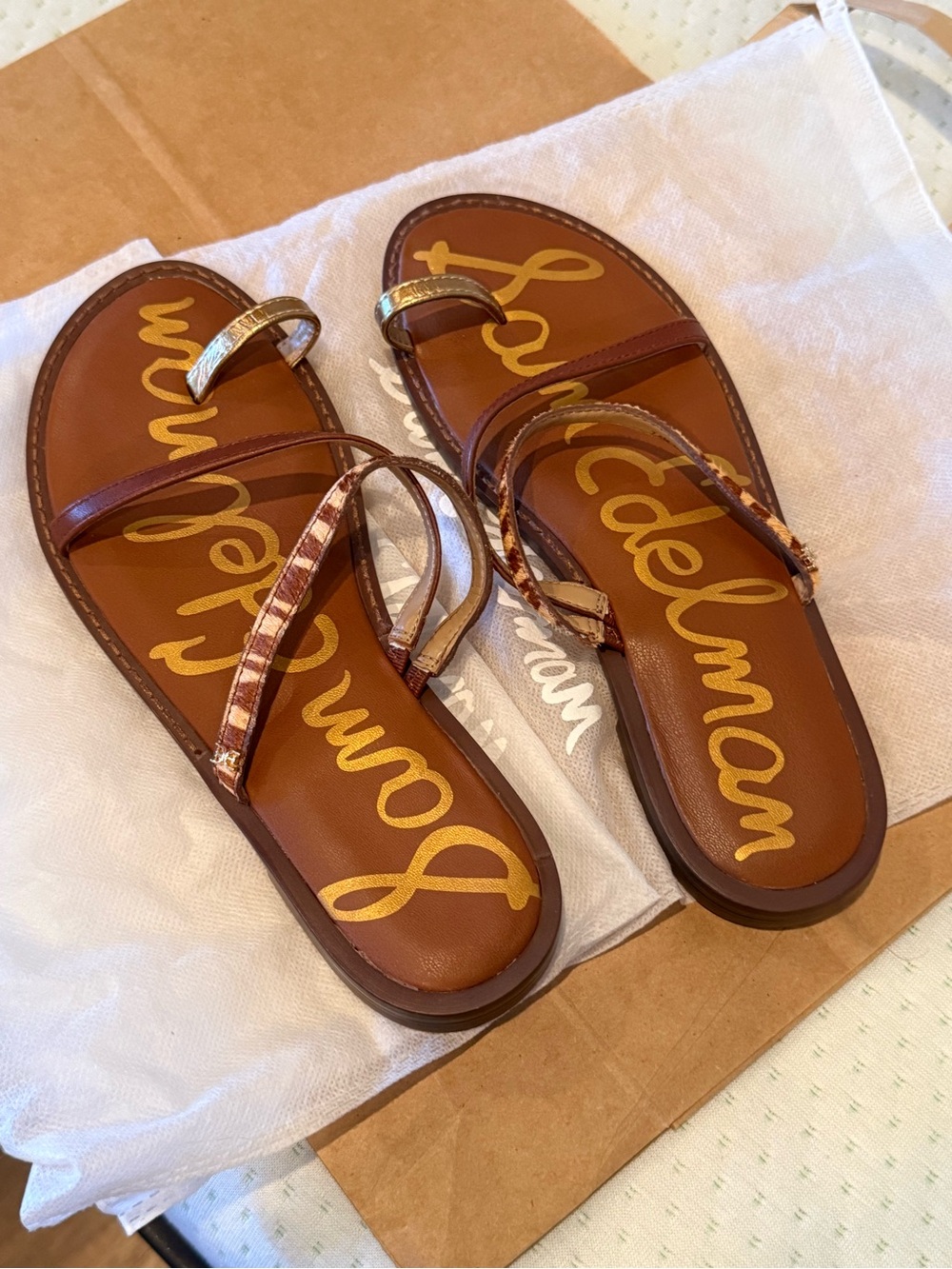 Sam Edelman Brown Leather Multi-Texture Strap Sandals